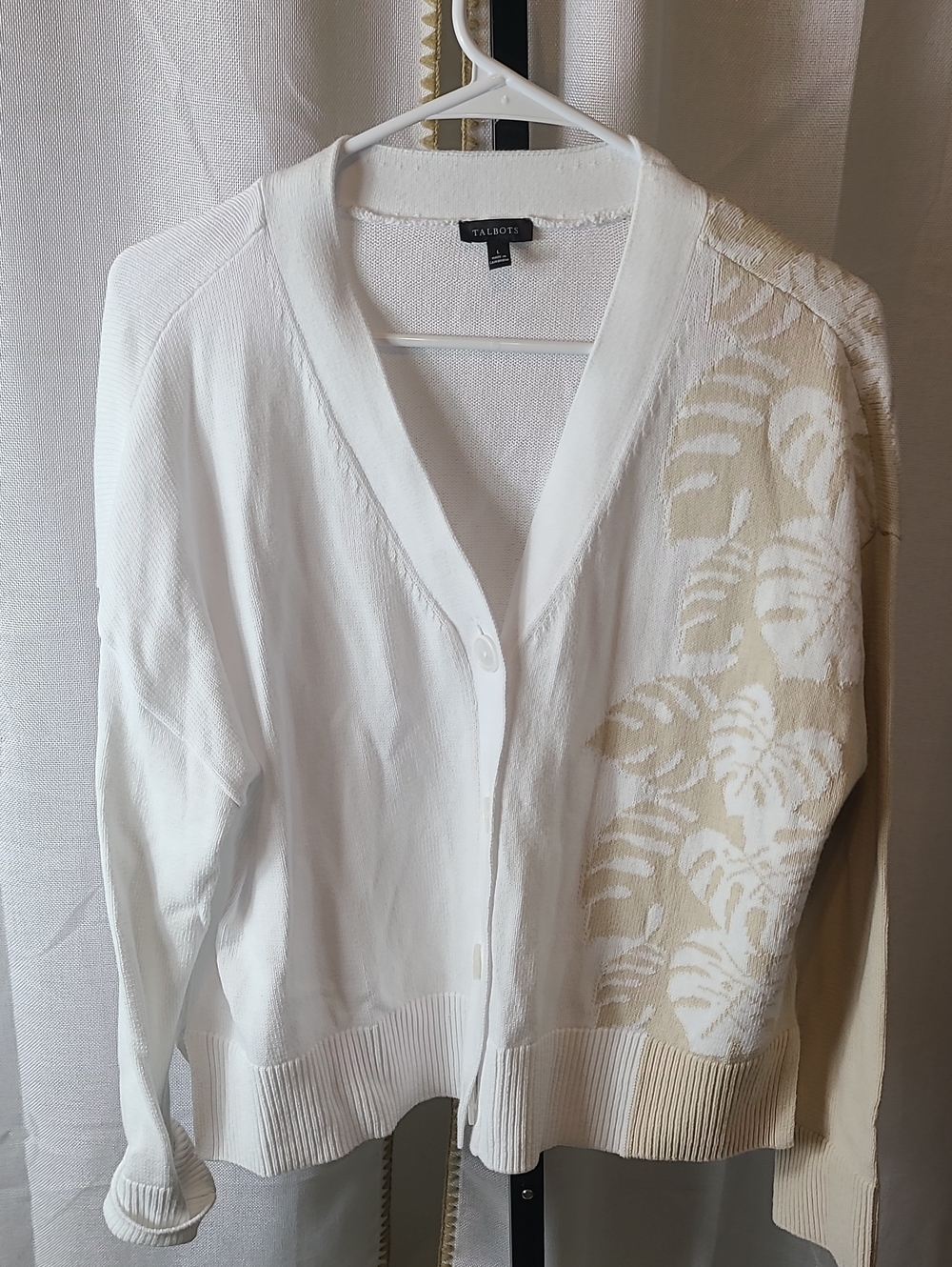 Talbots palm leaf knit cotton v neck cardigan sweater Size L - Picture 2 of 7